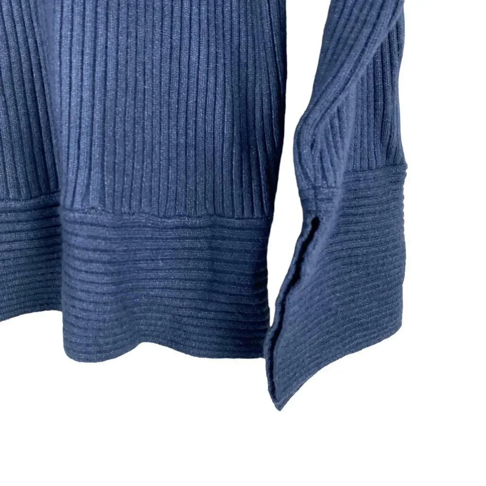 Sioni Womens Size Large Ribbed Sweater with open sleeves Heather Indigo